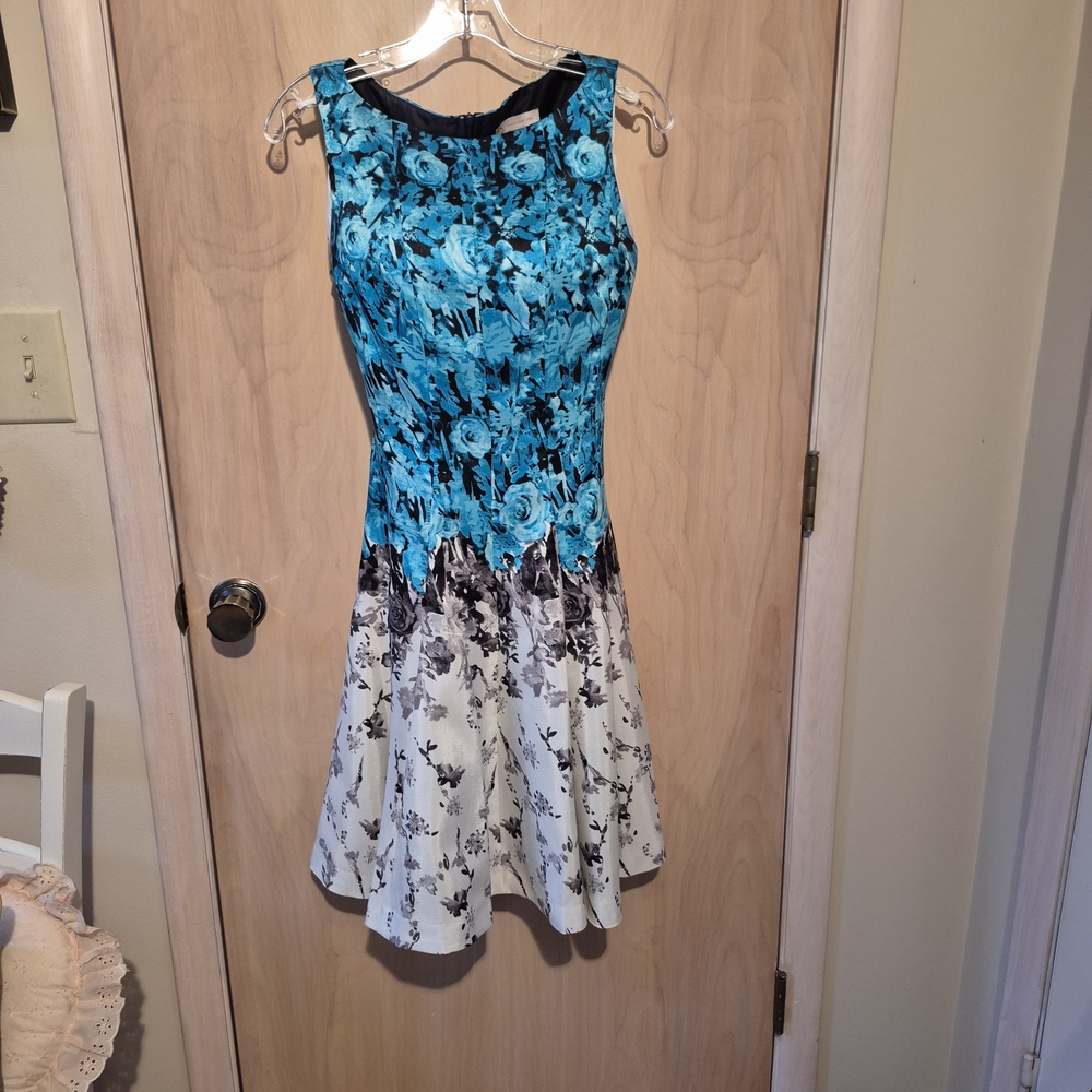 Floral Teal Blue and White Dress